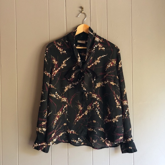 croft & barrow Tops - Wildflower Chiffon Pussy Bow Top